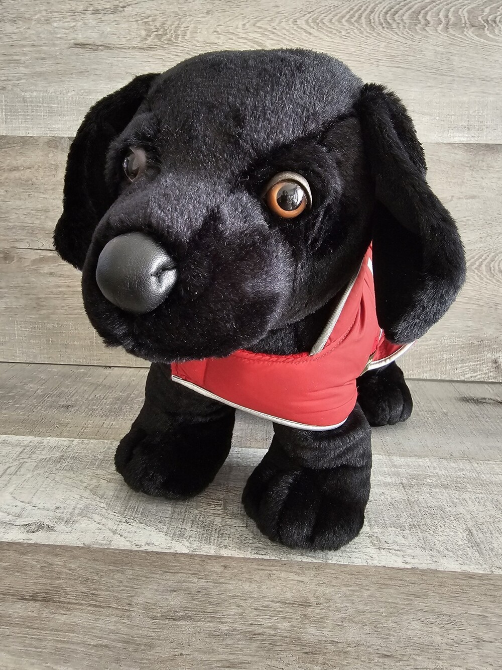 Eddie Bauer Black Lab Puppy With Down Doggy Coat/Vest 15” Realistic Dog Plush